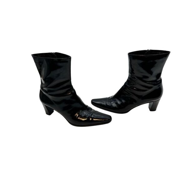Black Patent Leather Mid-Calf Boots – Size 9 – Made in Italy, Re-Soled, 3.5” Hee - Picture 12 of 16